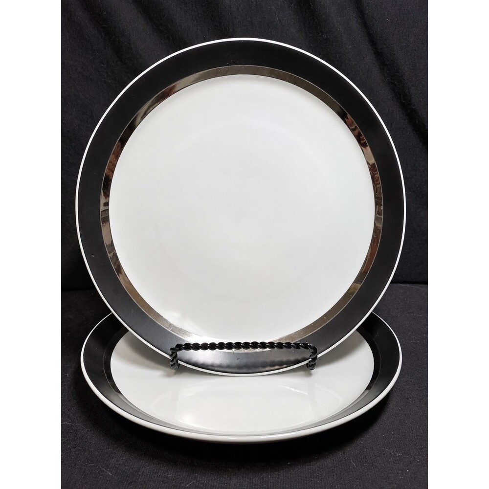 Mikasa Pivotal Montina 5023 Salad Plates Set of 2 Black Silver Ben Seibel 8"